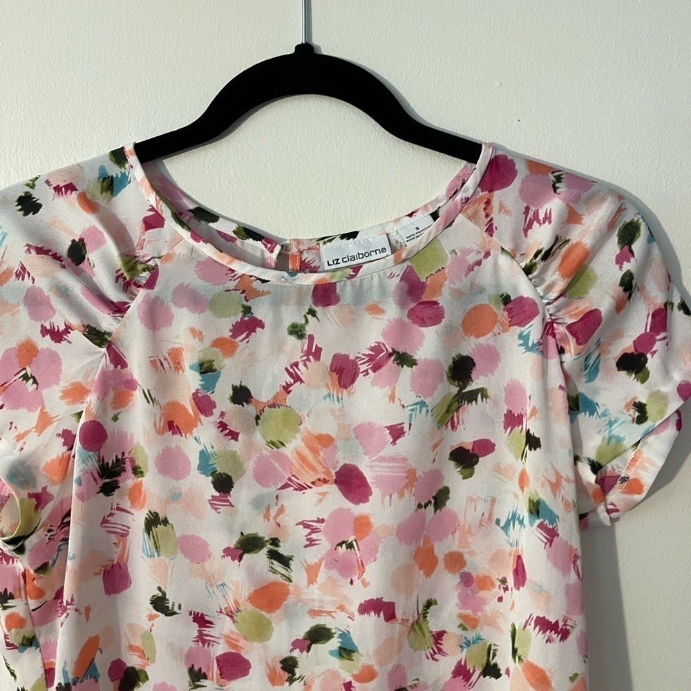 Liz Claiborne Women’s Pink Sheer Short Sleeve Shirt Blouse Top Size: Small - Picture 5 of 7